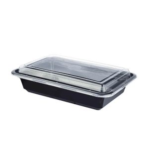 Microwave Rectangle Container & Lids Black Bases 24Oz 1x150