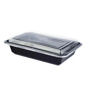Microwave Rectangle Container & Lids Black Base 28Oz 1x150