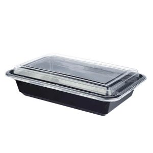 Microwave Rectangle Container & Lids Black Base 32Oz 1x150