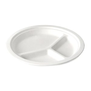 Bagasse Round Plates 3 Compartment